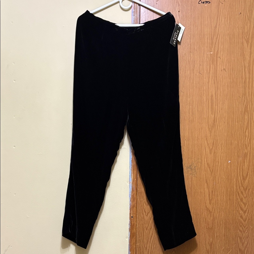 NWT SilkLand Petite Black Velvet Trousers 14P 75% Silk Blend Holiday